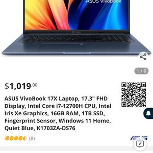 Asus vivo book laptop 256gb great battery life cost 1000 new